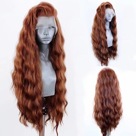 Mixed Brown Wigs Long Curly Synthetic Lace Front Wig Coffee Brown Wig For Women Long Wavy Wig Heat Resistant Wig Free Part Wig Makeup Replacement Full Wig 24"