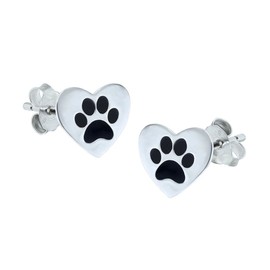 Black Love Heart Paw Earrings - 925 Sterling Silver