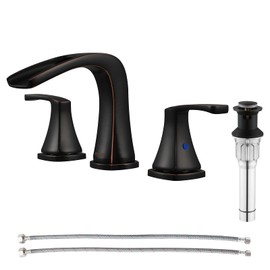 PARLOS Waterfall Widespread Two-Handle Bathroom Faucet with Metal Pop Up Drain & Supply Lines, Oil Rubbed Bronze, Doris 14071