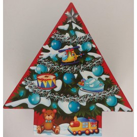 Christmas Holiday Tree-Shaped Gift Boxes Decoupage Nesting, Select: Size & Theme (Teddy Bear & Train, Medium)