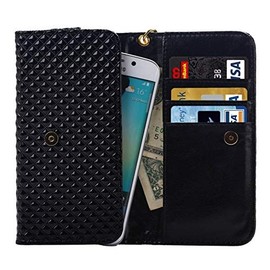 DFV mobile - Cover Premium Case with Design Grid Texture with Card Slots & Lanyard for Fly Life COMPACT 4G (2018) - Black