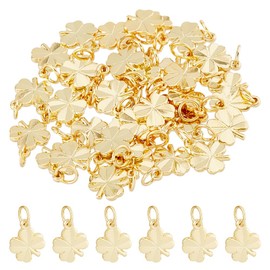 DICOSMETIC 40Pcs Clover Pendants Brass Irish Shamrock Charms 4 Leaf Clover Pendants Good Luck Charm Small Golden Charms St Patricks Pendants for DIY Bracelet Jewelry Making, Hole: 2.5mm