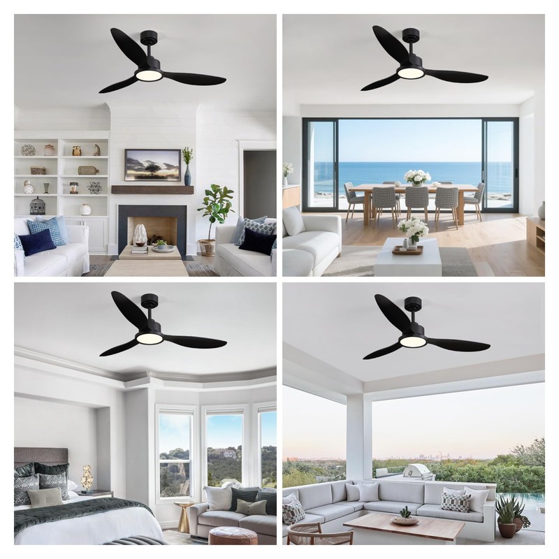 MOOONICHE 52" Black Ceiling Fan with Light and Remote, Dimmable