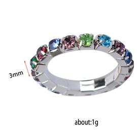 XHBTS 4 Rhinestone 1 Rows Crystals Inlaid Paved Jewelry Stretch Elastic Bracelets and 6 Pcs Elastic Rings Sparkle Multicolor Rhinestone Stackable Stretch Bracelets for Women