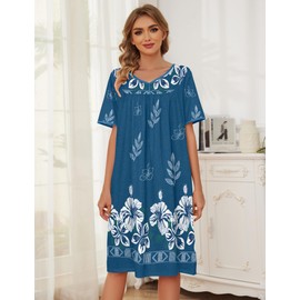 Becotal Moo Moos for Women Hawaiian Muumuu House Dresses for Women with Pockets Short Sleeve Moomoo Dresses Nightgowns Print Mumu Dresses for Women Lounge Dress