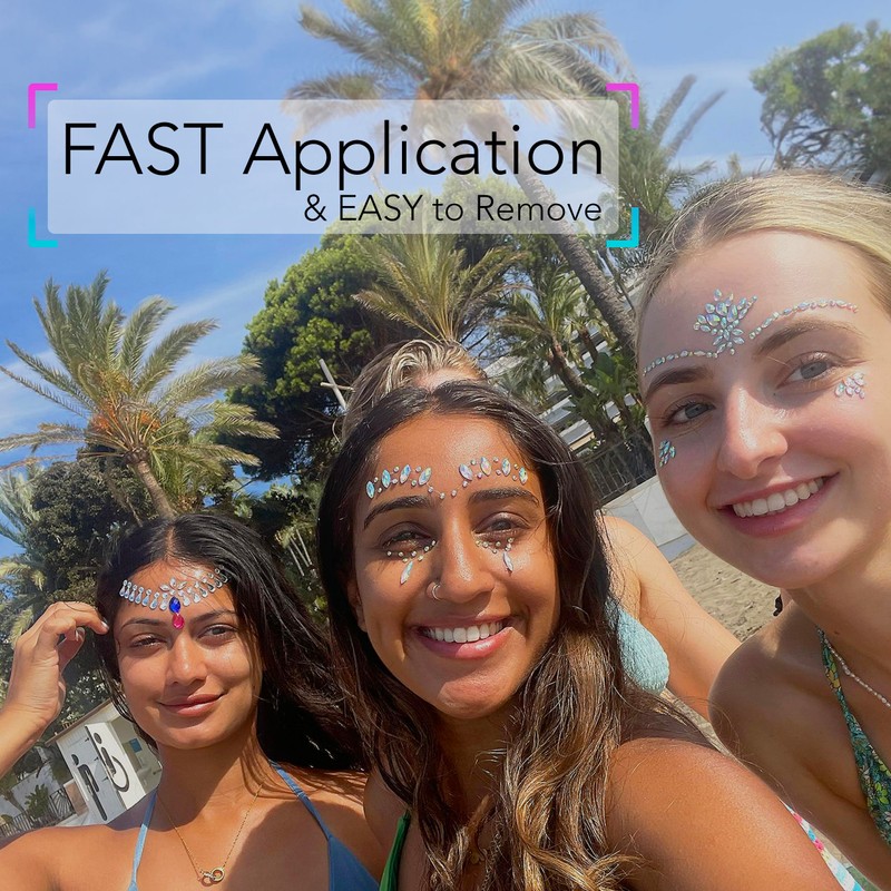 Face Gems for Festivals, Parties & Carnivals (8 Pack), Stick-on