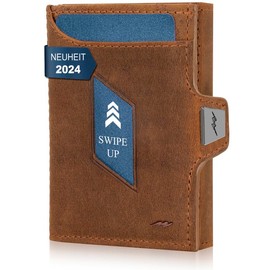 Marc Peter® Jupiter Genuine Leather Slim Wallet with Coin Compartment, Small Wallet for Men with RFID, Compact Wallet, Mini Wallet for Men, Credit Card Holder for up to 11 Cards, Tan, Classic