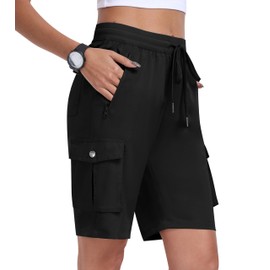 MoFiz Women 10" Summer Outdoor Athletic Cargo Short with Zipper Pocket Golf Tennis Travel Casual Short Black,3XL