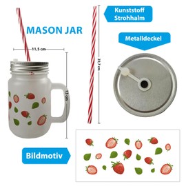 speecheese Strawberry Mason Jar with Handle Drinking Glass with Lid a Decorative Glass for Your Favourite Drink, Unusual Mason Jar, Handle Drinking Glass with Lid with Cute Summer Motif for Women