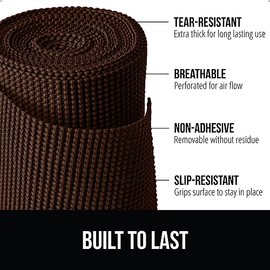 GORILLA GRIP GORILLA GRIP powerGRIP Drawer Shelf and Cabinet Liner, Thick Strong Hold, Non-Adhesive Liners Protect Kitchen Cabinets and Cupboard, Bathroom Drawers, Easy Install, Breathable Mat, 17.5" x10', Brown