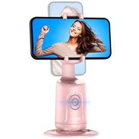 Auto Face Tracking Stativ, 360° Rotation Smart Tracking Telefonhalter, Keine App nötig, Smart Gesicht Körper Tracking Selfie Stick Gimbal Stabilisator für Videoaufnahme, Live Streaming, Vlog (Rosa)