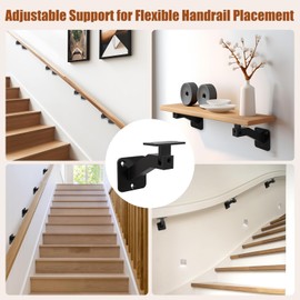 Gyykzz 4 Pack Adjustable Handrail Brackets for Indoor Stairs, Black Stair Railing Bracket for Staircase Stair, Swivel Hand Rail Brackets Banister Brackets for Stairs, Corridors, Offices, Living Rooms