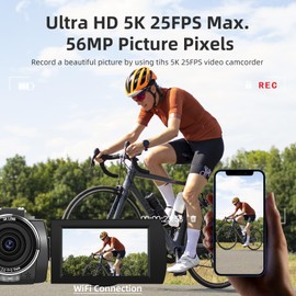 ORDRO 5K Video Camera Camcorder WiFi Night Vision Vlogging Camera for YouTube, 4K Camera 56MP 18X Digital Zoom Video Camera with 32G Card & 2 Batteries
