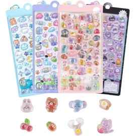 Kazeori Cute 3D Stickers 3D Reward Puffy Reward Stickers Craft Supplies DIY Cell Phone Decoration Diary Laptop Kids Girls Gift Sticker Decoration Set of 4