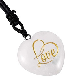 KYEYGWO Stone Heart Pendant Necklaces for Men and Women with Love Carved, Heart-Shaped Healing Crystal Gemstone Pendant with Adjustable Nylon Rope, Rock crystal, rock crystal