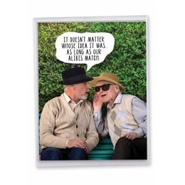 NobleWorks Jumbo Funny Birthday Greeting Card From Us 8.5 x 11 Inch with Envelope (1 Card) Men Matching Alibis J7954BDG-US