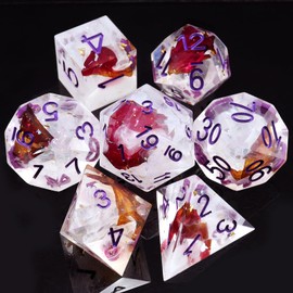 Haxtec Flower Sharp Edge Dice Resin DND Dice Set with Dice Case 7PCS Red Rose Polyhedral D&D Dice Set for Role Playing Dice Games Dungeons and Dragons Gifts