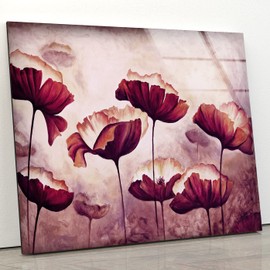 Myphotostation Poppy Wall Art Tempered Glass Wall Art 20x20'' Floral Wall Art Decor Glass Printing Large Wall Art for Living Room Poppy Wall Decor Flower Wall Art