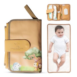 Travel Diaper Changing Pad for Newborns - Diaper Changing Station for Babys and Toddlers with Smart Wipes Pocket – Waterproof and Travel-Friendly Changing Kit - 100% Leather- Eco-Friendly Baby Gift