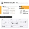 JEmarble Rolling Pin-Wooden Handles(White)(Premium Quality) Polished Surface 18-inch(10"Barrel) Genuine Stone