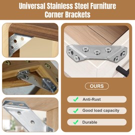 20 PCS Universal Stainless Steel Furniture Corner Connectors - 140 Screws, Angle Brackets for Wood Screws