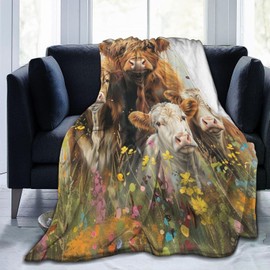 ainori - Manta de franela de felpa para la familia Highland Cow, ultrasuave, cómoda y ligera, cálida, esponjosa, acogedora, perfecta para sofá, viajes, recámara, cama, antibolitas de 50 x 60 pulgadas