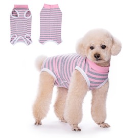 TQFlow Dog Surgery Recovery Suit, Surgical Bodysuits Abdominal Wounds Protector for Female Male, Dog Cone E-Collar Alternative, Onesie Suits Prevent Licking for Small, Medium Puppy (Pink Grey, L)