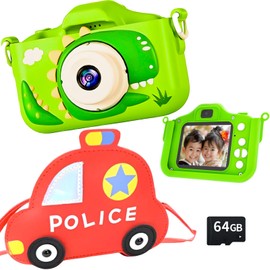 Popoma 64 GB Poshuet Included Kids Camera Toy for Children, Game Functions, Music Player, 8x Zoom, Hiragana Instruction Manual Included, Dinosaur, Boy Gift, Popoma (01. Single Item, Red Color)