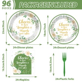 96Pcs Bridal Shower Party Supplies Eucalyptus Leaves Wedding Paper Plates Nankins Sage Green Party Decoration Engagement Cheers to Love Bridal Shower Holiday Dinnerware Party Favor Tableware Serves 24