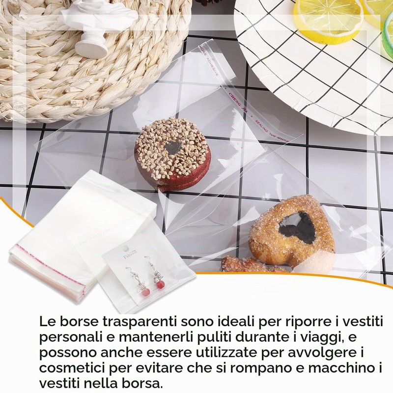 Sacchetti Cellophane 300Pcs Sacchetti Di Cellophane Trasparente 10 * 15+3cm