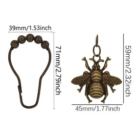 Bee Shower Curtain Hooks Rings for Bathroom, 12 Pcs Rust Proof Metal Decorative Bronze Shower Rings for Garden Flower Nature Spring Summer Theme Bathroom Decor Home Curtain Hanger (Bronze)