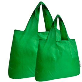 allydrew Large & Small Foldable Tote Nylon Reusable Grocery Bags, Set of 2, Green
