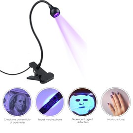 UV Lampe für Gelnägel,3W UV Lampe für Gelnägel,Schreibtischleuchte Flexible Schwanenhals-Led Lampe Nägel,Mini Tragbare Nagellampe, Nageltrockner mit Sicherungsclip (Schwarz)