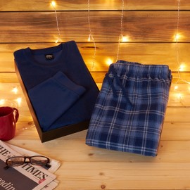 CityComfort Mens Pyjamas Set Super Soft Fleece 2 Piece Set Loungewear Nightwear Gifts for Men (Blue Checked, L)