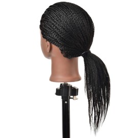 FUTAI African American 100% Real Human Hair Mannequin Head with Stand for Hairdresser Practice Braiding Styling Cosmetology Manikin Manican Doll Training Head