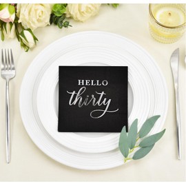 Black Silver 30th Cocktail Napkins,40 Pcs Hello Thirty 30th Birthday Anniversary Party Napkins,30th Brithday Decorations Birthday Party Supplies Beverages Napkins