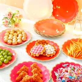 Tiangrid 48 Pcs Pink and Orange Paper Plates 9 Inch Scalloped Paper Plates Disposable Dinner Dessert for Birthday Wedding Bridal Party Supplies, 6 Colors