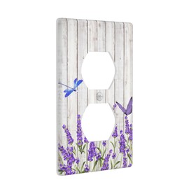 TEIKKIOP Lavender Lilac Floral Purple Flower Farmhouse Outlet Covers Decorative Light Switch Cover Electrical Rustic Wall Plates Receptacle Faceplates for Bathroom Bedroom Kitchen Accessories