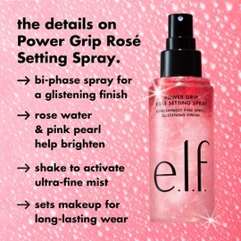 e.l.f. Power Grip Rosé - Spray fijador, agarre de maquillaje para un uso duradero y brillante, acabado brillante, fabricado con niacinamida, vegano y libre de crueldad animal