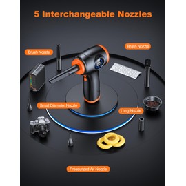 Niweya Compressed Air Duster for PC, Rechargeable Electric Air Duster with LED Light & Power Display, 3 Speeds Max 90000RPM Cordless Air Blower Duster with 5 Switchable Nozzles for Keyboard Car