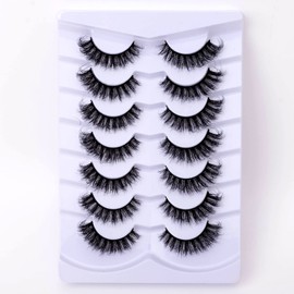 SQYlashes Fluffy False Eyelashes Cat Eye Wispy 3D Faux Mink Lashes Fake Eyelashes Strip - 7 Pairs, Z01