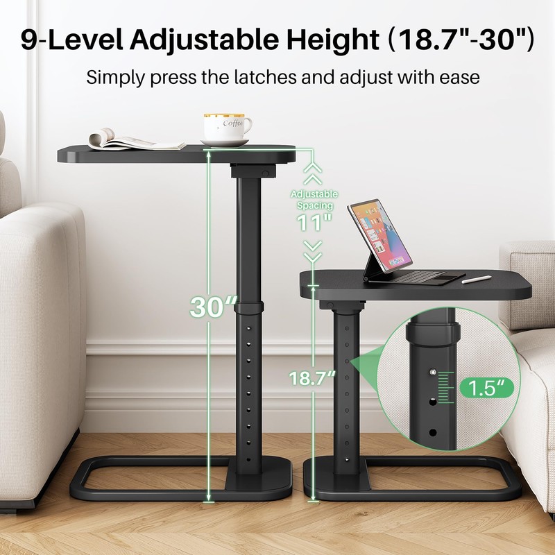 Kitstorack TV Tray Table, Adjustable Height & Rounded Metal Corners,