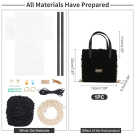 WADORN 18pcs DIY Knitting Crochet Bags Kit, Hand-Knit Woven Bag Making Tool Cross Stitch Mesh Plastic Canvas Sheets Set Handmade Bag Purse Needlepoint Kit Crossbody Bag Crafting Material, Black