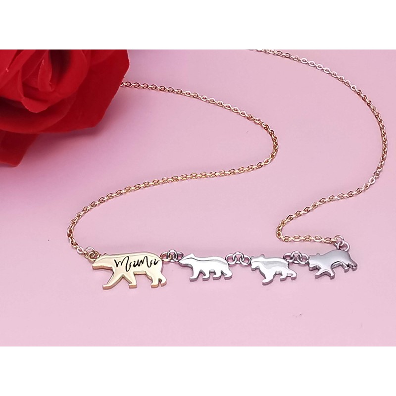 Beffy Mama Bear Necklace with 3 Three Cubs for Women,