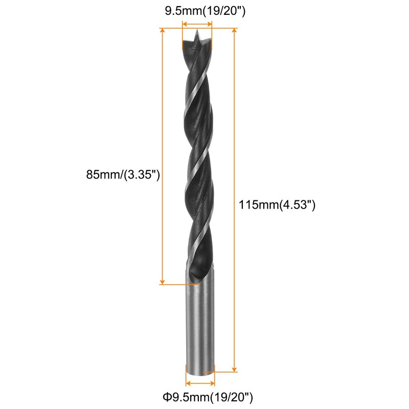 sourcing map 3pcs Brad Point Drill Bits 9.5mm(3/8") Dia Straight