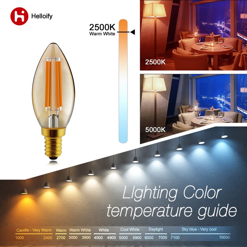 helloify B11 Dimmable Vintage LED Edison Candelabra Bulb, 60W Equivalent,