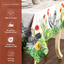 Maison d' Hermine 100% Cotton Tablecloth 54"x72" Easter Tablecloth Rectangle Kitchen Dining Tabletop Cover Farmhouse Decorative Table Cloths for Wedding, Restaurant, Party, Spring/Summer - Basse Cour