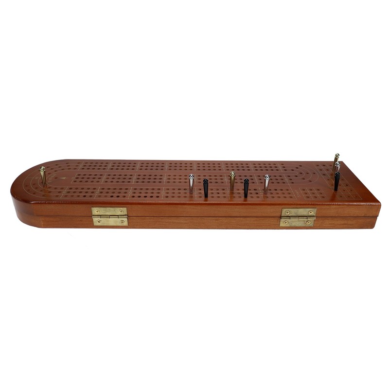 Pacific Shore Games Wooden Cribbage Board Game Set, Walnut Stained