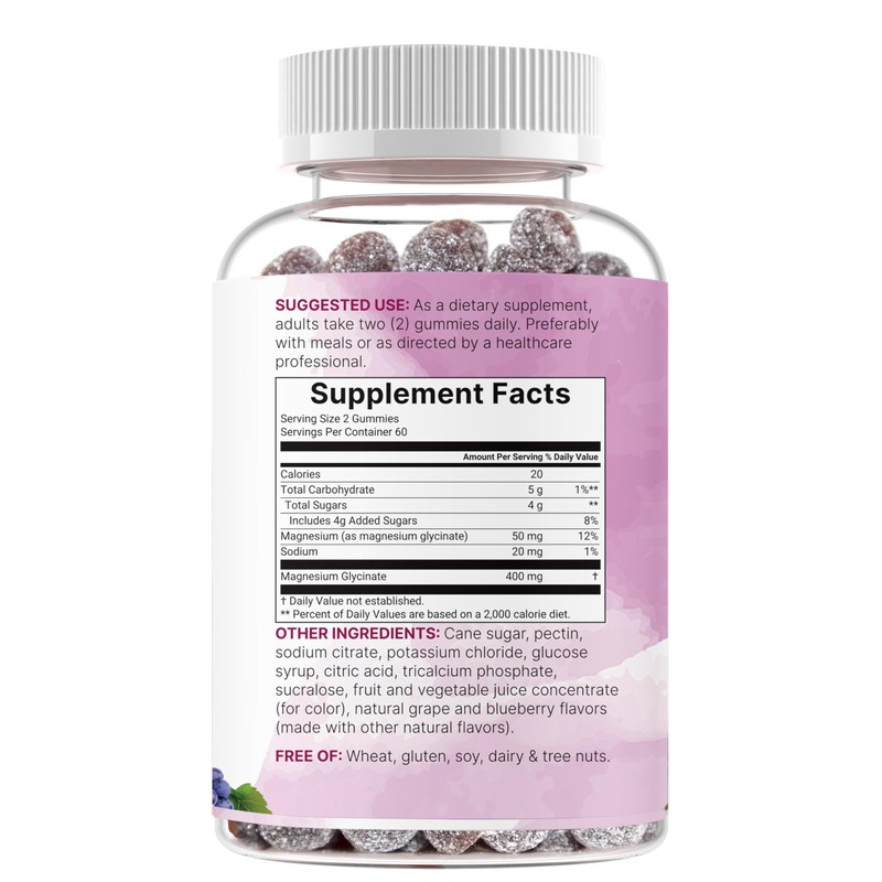 Magnesium Glycinate Gummies 400mg Per Serving, 120 Count | Natural