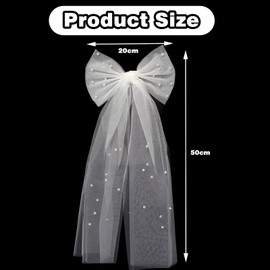NICECONE Bridal Hair Bow Veil with Pearl - White Wedding Hair Clip with Tulle Veil & Bow, Elegant Bachelorette Party Accessories for Bridal Shower, Hen Night, Bridesmaids
